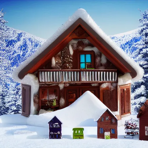 Image similar to house made out of snow built inside a chocolate world, scenic view, high quality photo, 4k