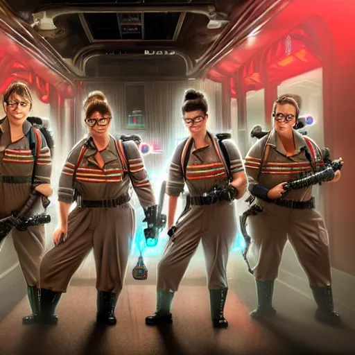 Image similar to ghostbusters on the ny subway, hyper detailed, dramatic lighting, cgsociety, realistic, hyper detailed, insane details, intricate, dramatic lighting, hypermaximalist, golden ratio, rule of thirds, octane render, weta digital, micro details, ultra wide angle, artstation trending, 8 k,