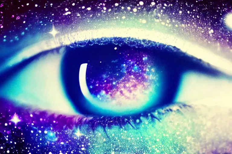 Image similar to a galaxy is inside of an eye, beautiful eye, eye, eye of a woman, realistic, ultra realistic, macro photo, beautiful, digital art, conceptual art, trending on artstation