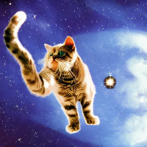 Prompt: cat with astronaut helmet flying over the cosmos, photo