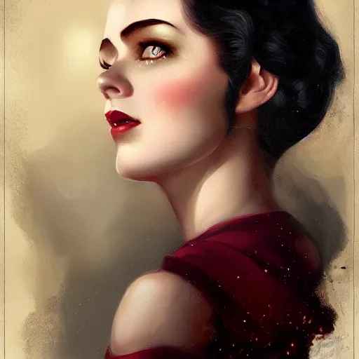 Image similar to a portrait of snow white by charlie bowater and anna dittmann and gil elvgren.