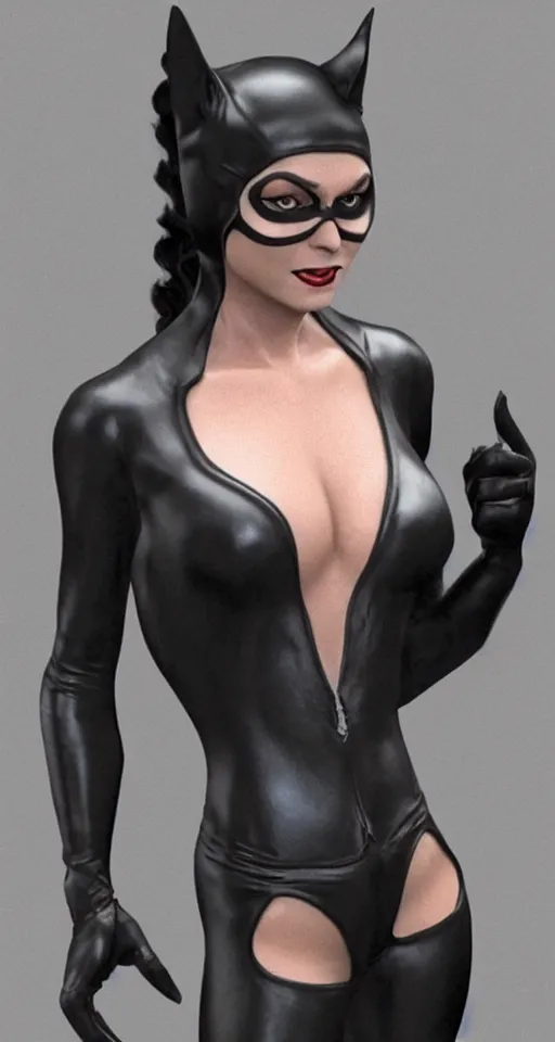 Image similar to full body 3d render of Catwoman from Batman Returns 1992, photorealistic, finalRender, octane, Unreal Engine