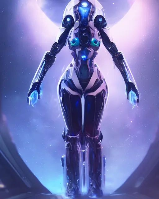 Image similar to perfect android girl on a mothership, warframe armor, beautiful face, scifi, futuristic, galaxy, nebula, raytracing, dreamy, long white hair, blue cyborg eyes, sharp focus, cinematic lighting, highly detailed, artstation, divine, by gauthier leblanc, kazuya takahashi, huifeng huang