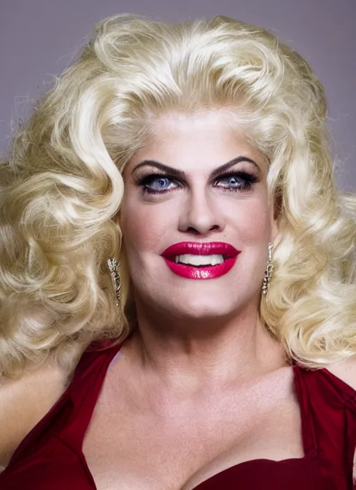 Image similar to DSLR photo portrait still of 54 year old age 54 Anna Nicole Smith at age 54!!!, 85mm f1.8