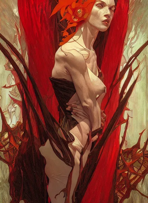 Image similar to symmetry! portrait of nosferatu, red spike aura in motion, floating pieces, painted art by tsuyoshi nagano, greg rutkowski, artgerm, alphonse mucha, spike painting