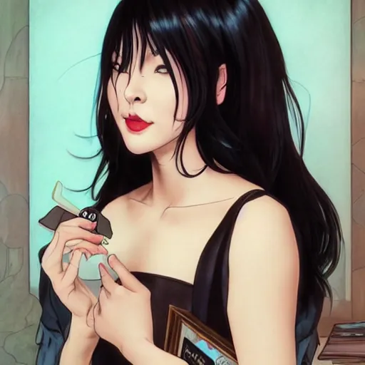 Prompt: cassandra cain wearing a satin nightgown!!!! making kissy faces at the camera, home video camera, beautiful face!!!!, 2 7 years old, cg animation, lifelike, animated, realistic, by artgerm, greg rutkowski, alphonse mucha, 3 d