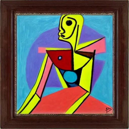 Prompt: rosey the robot as painting by pablo picasso