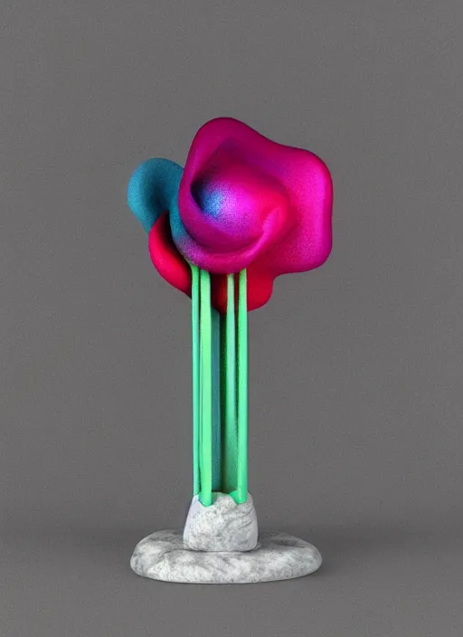 Image similar to 3D abstract marble miniature sculpture of a flower by Salvador Dali, psychedelic, abstractionism, realistic, 8K, Hyperrealism, Subsurface scattering, raytracing, Octane Render, Zbrush, simple background