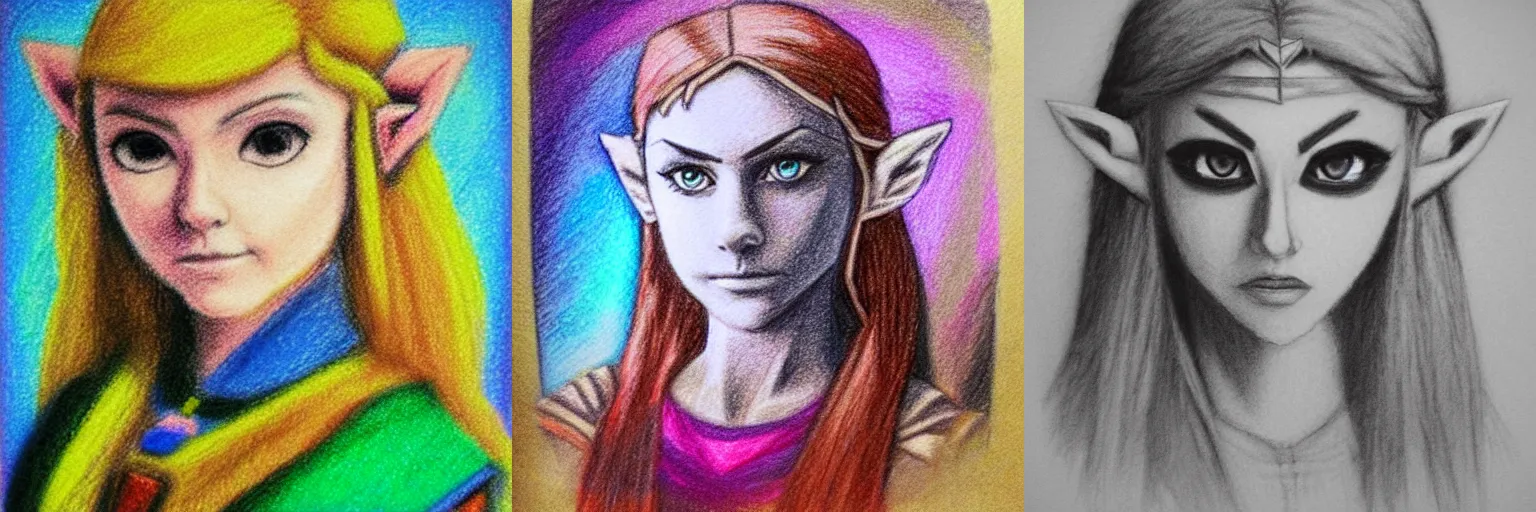 Prompt: zelda portrait, Crayon, textured