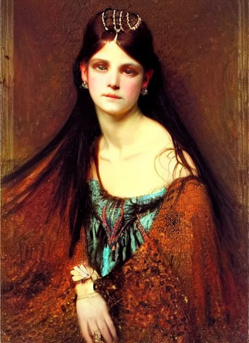 Image similar to ( ( gothic # ) ) princess portrait *. *. by william henry hunt * *, highly detailded, turquoise rust