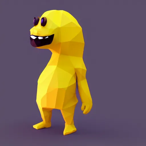 Prompt: cute lowpoly banana character on black background, 3d render by Pixar, raytracing