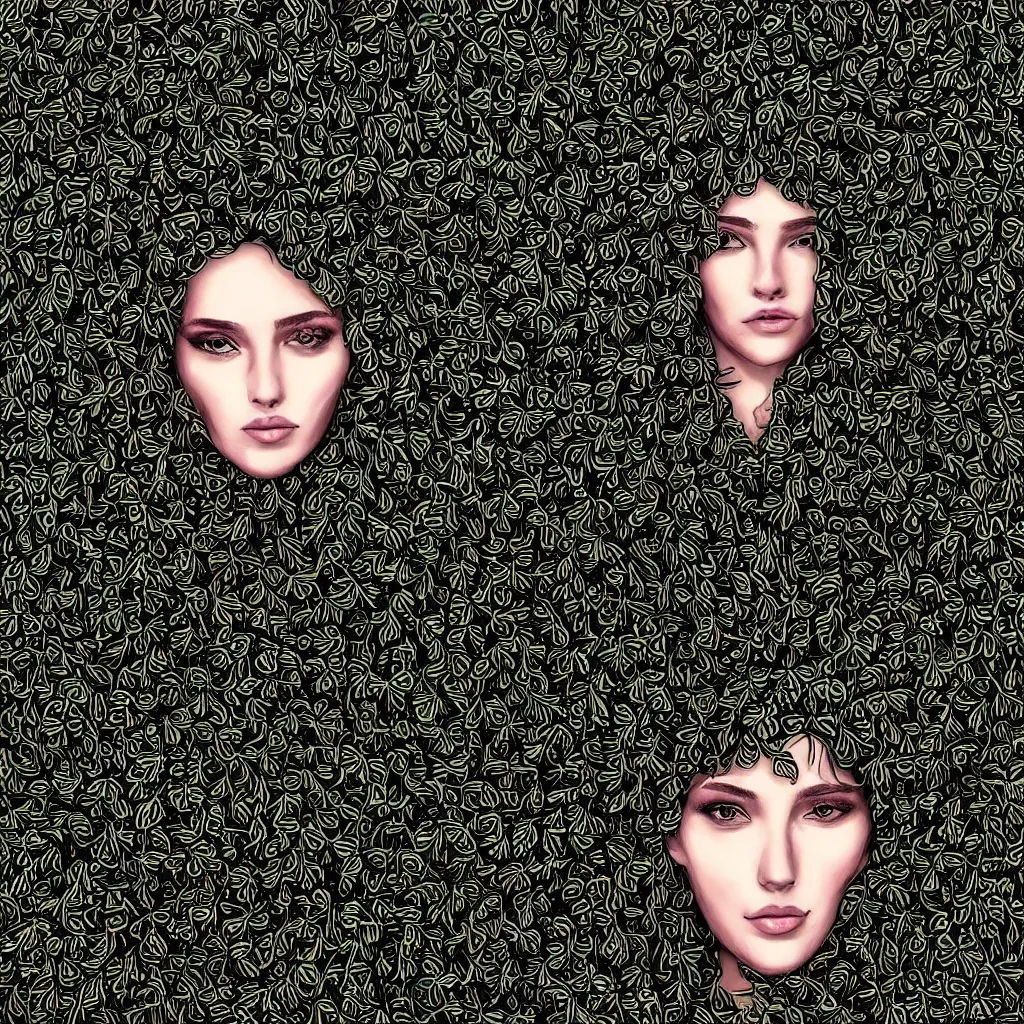 Image similar to “portrait of a beautiful woman made out of vines, digital art, 4k”