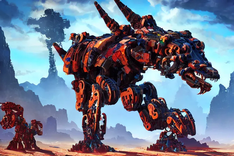 Image similar to scorcher machine mecha animal beast robot of horizon forbidden west horizon zero dawn bioluminiscence global illumination ray tracing hdr fanart arstation by sung choi and eric pfeiffer and gabriel garza and casper konefal