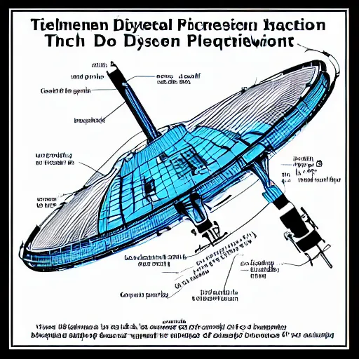 Prompt: a highly detailed technical schematic, blue - print, of a ufo propulsion system, for dummies, english texts, anti - gravity