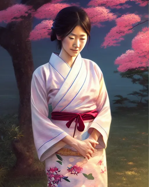 Image similar to a beautiful okinawa girl wear elegant yukata in festival | | summer night, realistic shaded, pleasant face, good looking, fine details, 4 k realistic, cryengine, realistic shaded lighting poster by greg rutkowski, magali villeneuve, artgerm, jeremy lipkin and michael garmash and rob rey