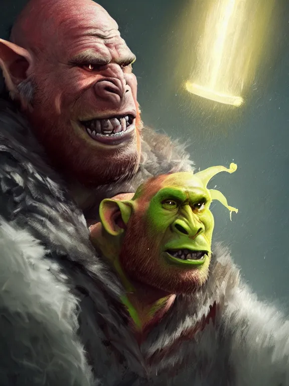 Prompt: portrait art of an orc using a (((((banana as a phone))))), 8k ultra realistic , lens flare, atmosphere, glow, detailed, intricate, full of colour, cinematic lighting, trending on artstation, 4k, hyperrealistic, focused, extreme details, unreal engine 5, cinematic, masterpiece