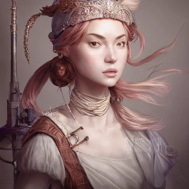 Image similar to studio portrait of neutral good colorful female cleric bard healer as absurdly beautiful, elegant, young sensual pretty woman, ultrafine hyperrealistic detailed face illustration by kim jung gi, irakli nadar, intricate linework, sharp focus, bright colors, matte, octopath traveler, final fantasy, unreal engine highly rendered, global illumination, radiant light, intricate environment