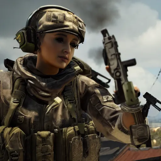 Image similar to Ariana Grande in Call of Duty, 4k