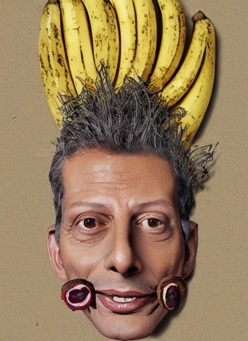 Image similar to jeff goldblum as a banana on the sand of a beach by arcimboldo giuseppe