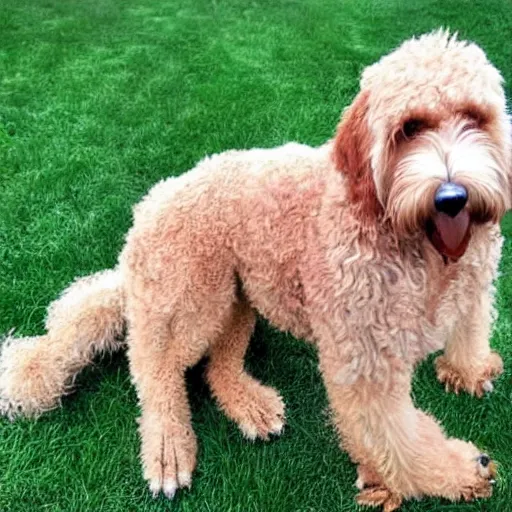 Image similar to photo of a hybrid of a golden doodle and an owl