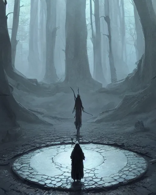 Image similar to a druid standing in a circle at the beginning of the world by greg rutkowski