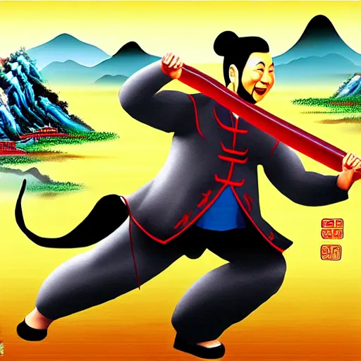 Image similar to Chinese president, battle, bananas weapon, dragon, mountains background, fighting stance, painting