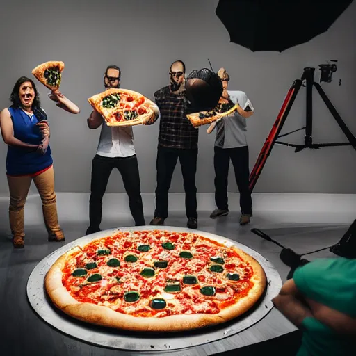 Image similar to photo of exploding pizza ball studio commercial photography