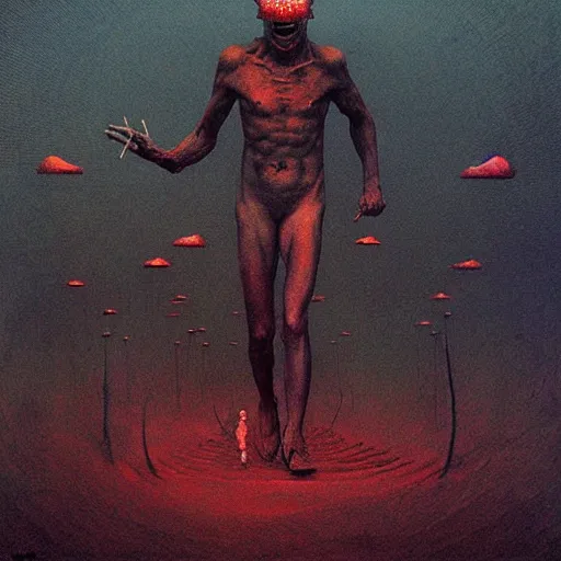 Image similar to demons chasing us, by beksinski and tristan eaton, dark neon trimmed beautiful dystopian digital art