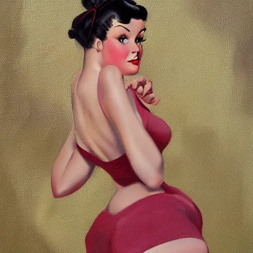 Image similar to a painting in the style of gil elvgren and in the style of pascal blanche.