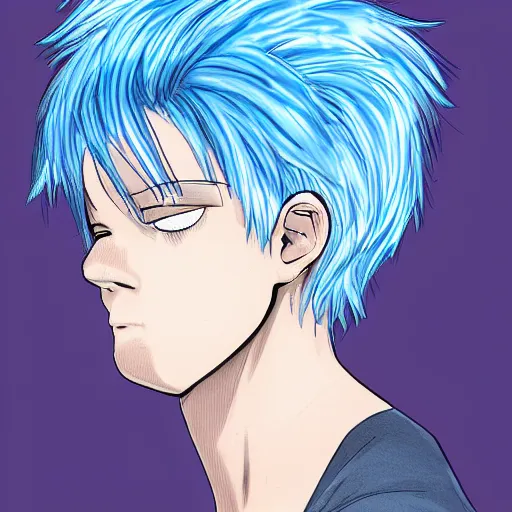 Prompt: boy with white hair and blue highlights, drawn by Fungzau