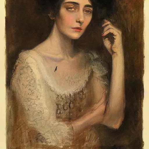 Image similar to portrait of a melancholic lady, by levy - dhurmer