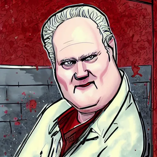 Image similar to jon lithgow sitting in a bathtub full of red liquid, he has a sinister smile on his face, comic book art, marvel