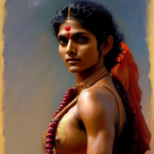 Image similar to a fit indian woman. highly detailed painting by gaston bussiere, craig mullins, j. c. leyendecker 8 k