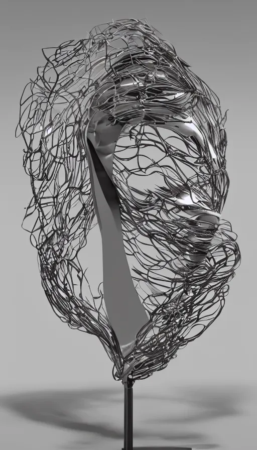 Image similar to a set of metal fire sculptures on woman face, a computer rendering by zaha hadid, polycount, kinetic art, made of liquid metal, airbrush art, hard surface modeling