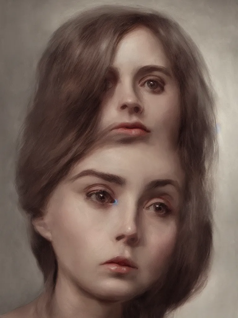 Prompt: portrait of a thinking woman, big eyes, unreal engine 5 octane 8 k, selfie, clear facial features, symmetrical portrait, ultra hd, highly detailed by john singer sargent, trending on artstation