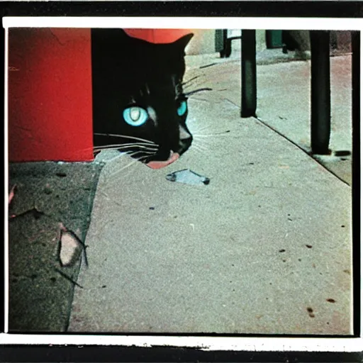 Image similar to medium of a sharp shadow!! of a cat!! only shadow on the wall in the street, colours, polaroid photo, by andy warhol