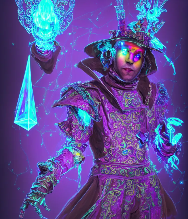 Image similar to front!!! shot of a court jester!!! character, neon bioluminescent hypercubes, dark holography!!!, future, chrome, crystalline edges, (((intricate))), elegant, highly detailed, centered, (((artstation, concept art, smooth, sharp focus, artgerm, Tomasz Alen Kopera, Peter Mohrbacher, donato giancola, Joseph Christian Leyendecker, WLOP, Boris Vallejo))), ((raytracing)), mugshot!!!!!, ugly!!!!!!, octane render, nvidia raytracing demo, octane render, nvidia raytracing demo, octane render, nvidia raytracing demo, grainy, muted, 8K, digitalblasphemy, metatron