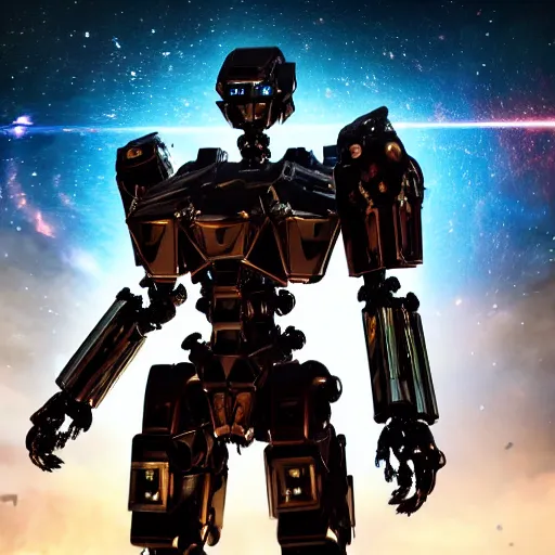 Image similar to a shiny ornate post apocalypse boxing humanoid mecha in galaxy, epic pose,, bright, by war robots, real steel ( 2 0 1 1 ), westworld and eve venture and pacific rim and machine warrior 5, cryengine, frostbite 3 engine, sharp focus, 8 k, high definition, insanely detailed, beautiful lighting,