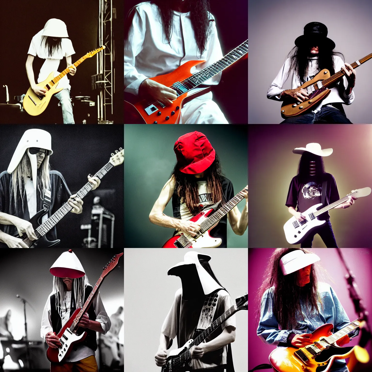 Prompt: Buckethead playing guitar, photograph, high quality, detailed, sharp