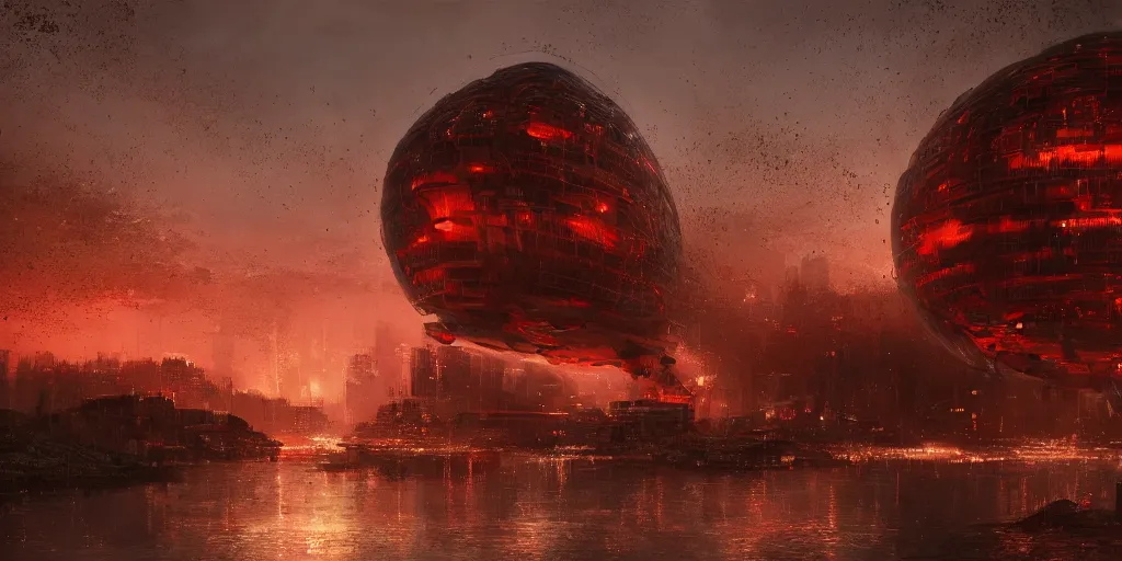 Prompt: An epic architectural rendering of a blob shaped trypophobia house with a mysterious red glow emitting from inside in a modern cityscape next to a river, by Greg Rutkowski, tunning, gorgeous, golden ratio, photorealistic, featured on artstation, 4k resolution