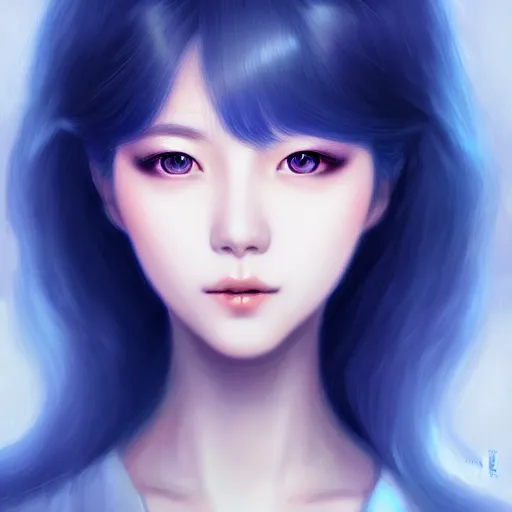 Prompt: Portrait of female Korean idol, D&D, blue eyes, face, fantasy, intricate, elegant, highly detailed, digital painting, artstation, concept art, smooth, sharp focus, illustration