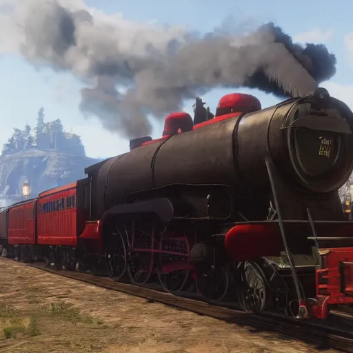 Image similar to futuristic sleek steam locomotive in red dead redemption 2