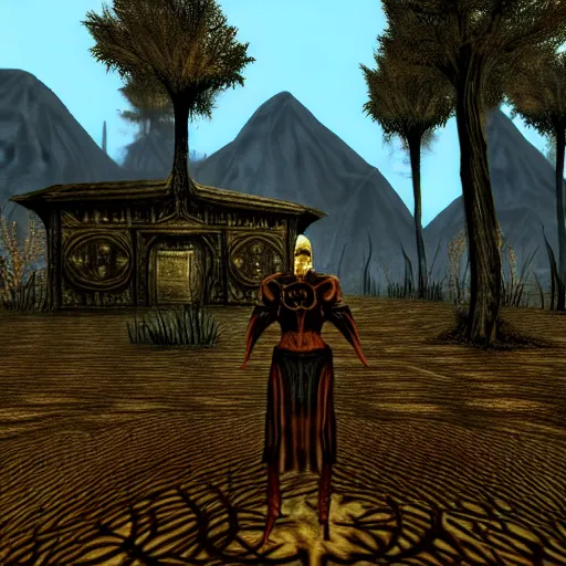 Image similar to among us imposter in morrowind, retro pc graphics, video game screenshot, retro 3 d, pc game, elder scrolls, morrowind