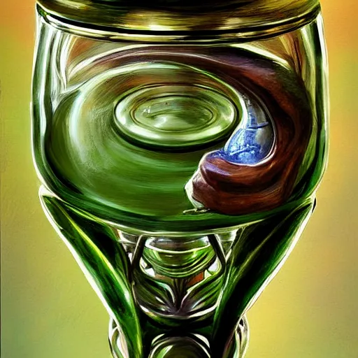 Prompt: painting of one health potion, closeup, fantasy, concept art, glass, by tony diterlizzi