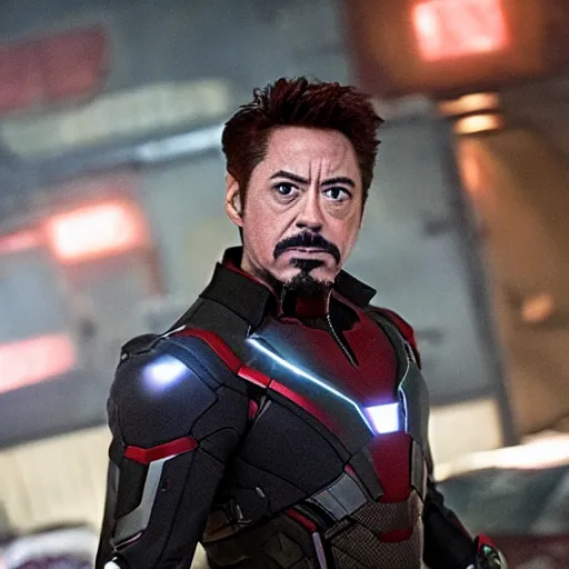 Prompt: screenshot of tony stark in the new Marvel Zombies movie, 4k