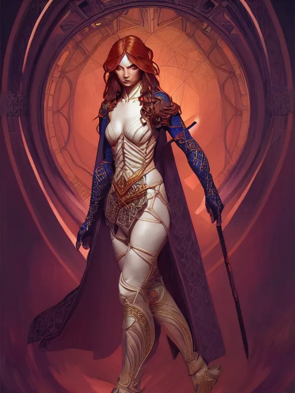 Image similar to symmetry!! intense fanart of a mage warrior as acotar protagonist, intricate, elegant, highly detailed, my rendition, digital painting, artstation, concept art, smooth, sharp focus, illustration, art by artgerm and greg rutkowski and alphonse mucha