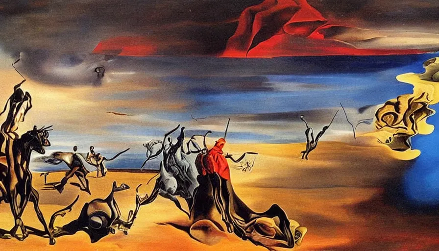 Image similar to gorgeous painting salvador dali premonition of civil war oil on canvas, 8 k 1 0 8 0 p