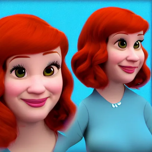 Image similar to Christina Hendricks as Disney Pixar character, 3d render, 4k,