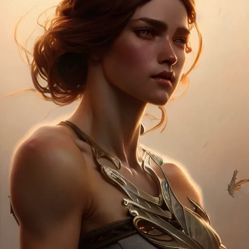 Image similar to , muscular upper body, D&D, fantasy, intricate, elegant, highly detailed, digital painting, artstation, concept art, smooth, sharp focus, illustration, art by artgerm and greg rutkowski and alphonse mucha