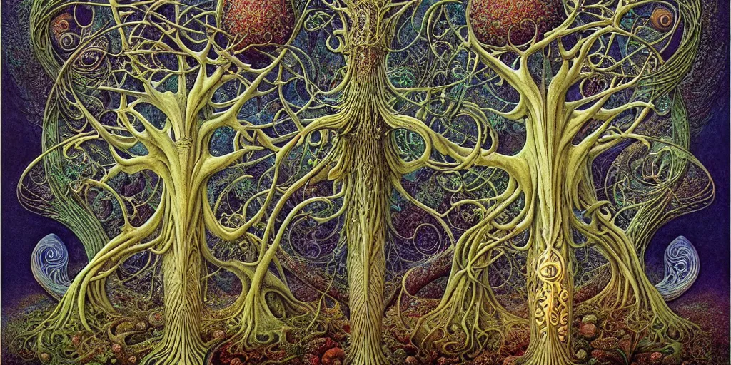 Image similar to tree of life by roger dean and andrew ferez, art forms of nature by ernst haeckel, divine chaos engine, symbolist, visionary, art nouveau, botanical fractal structures, organic, detailed, realistic, surreality